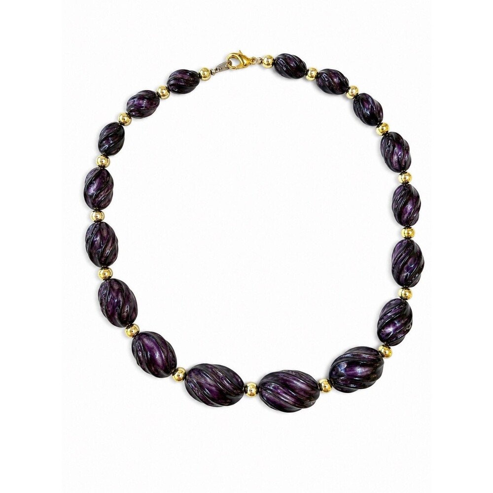 Vintage Deep Purple Molded Resin Lucite Necklace Chunky Textured  Beads 1980s